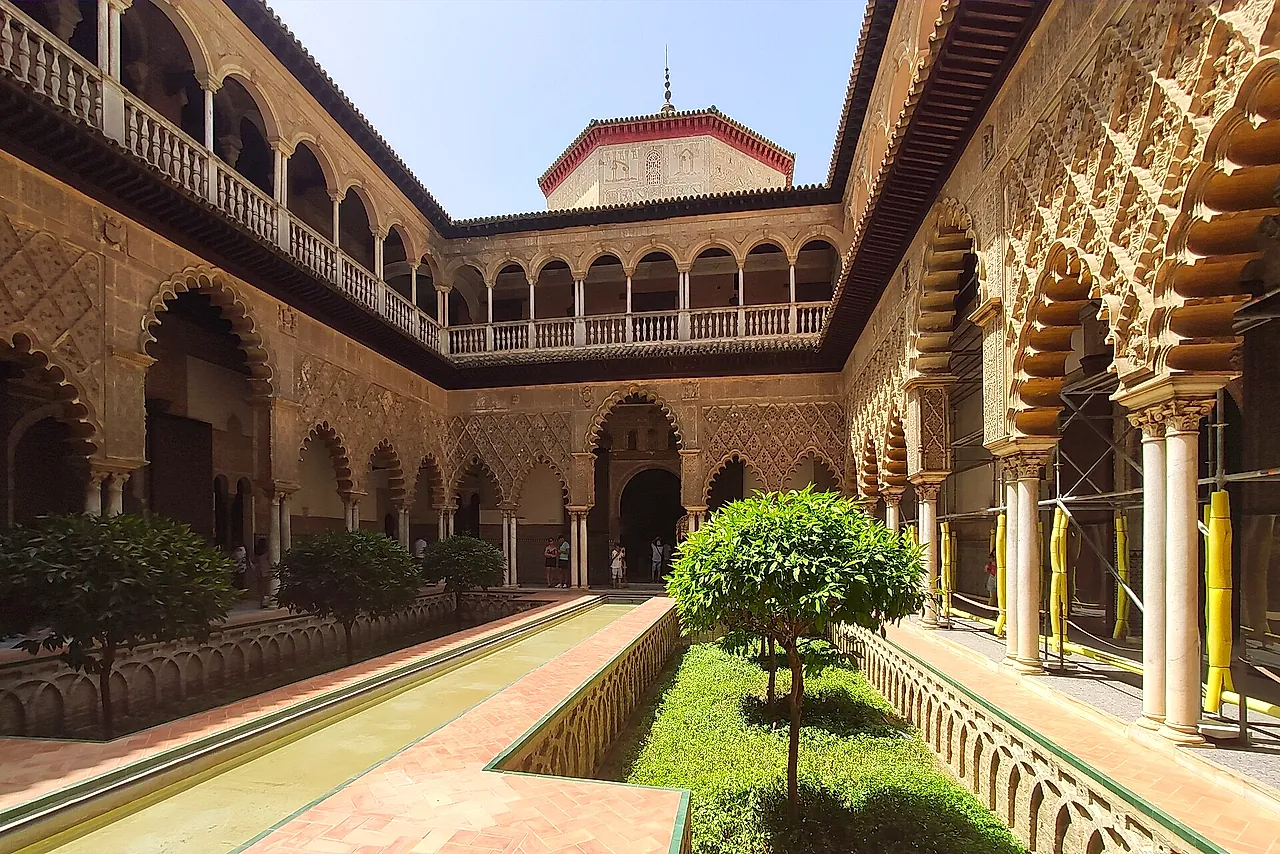 The Patio de las Doncellas with its central pool and Mudéjar arcades