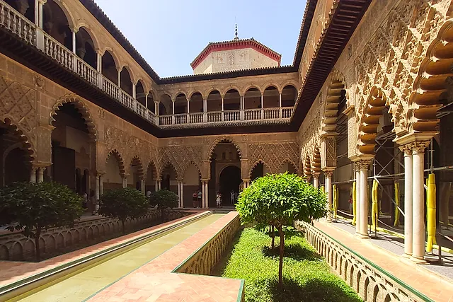 The Patio de las Doncellas with its central pool and Mudéjar arcades